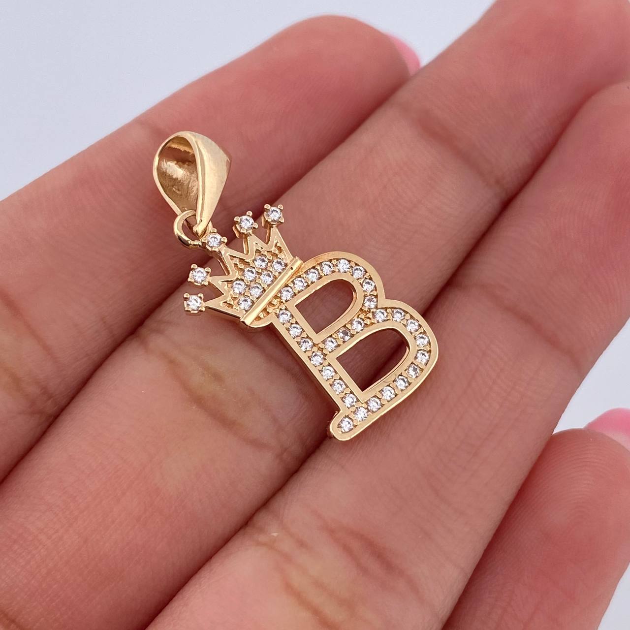 Pendant Letter B Crown 1.85gr / 2.6cm / White Zircons 18K Yellow Gold &