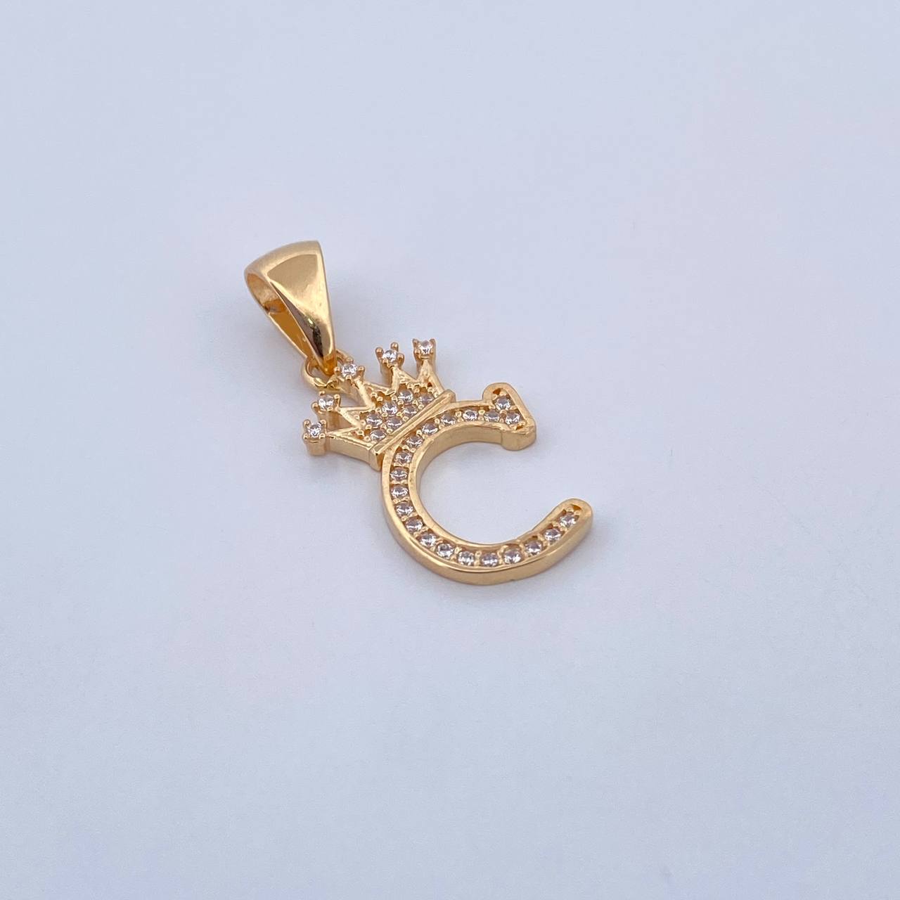 Pendant Letter C Crown 1.6gr / 2.6cm / White Zircons 18K Yellow Gold &