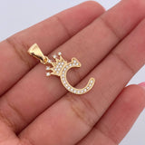 Pendant Letter C Crown 1.6gr / 2.6cm / White Zircons 18K Yellow Gold &