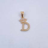 Pendant Letter D Crown 1.55gr / 2.6cm / White Zircons 18K Yellow Gold &
