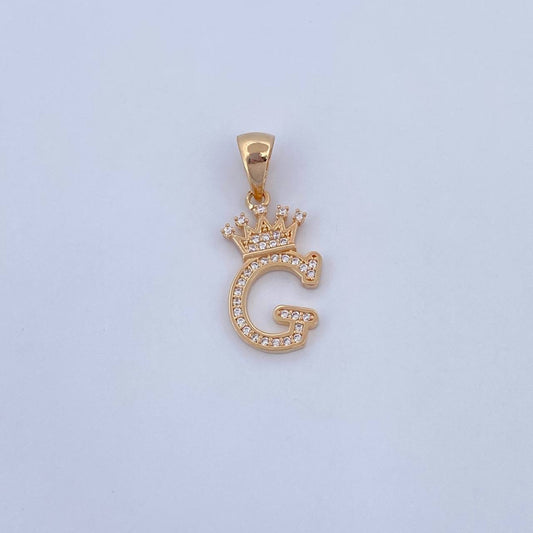 Pendant Letter G Crown 1.75gr / 2.6cm / White Zircons 18K Yellow Gold &