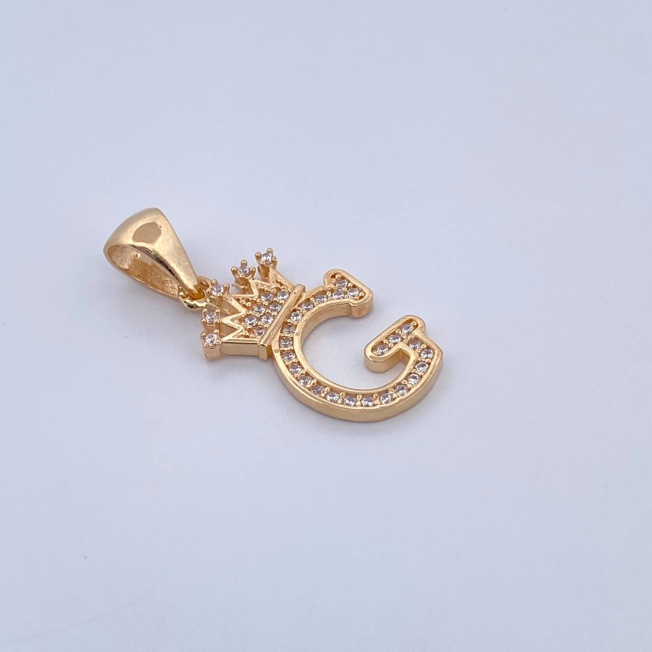 Pendant Letter G Crown 1.75gr / 2.6cm / White Zircons 18K Yellow Gold &