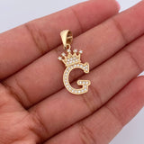 Pendant Letter G Crown 1.9gr / 2.6cm / White Zircons 18K Yellow Gold &