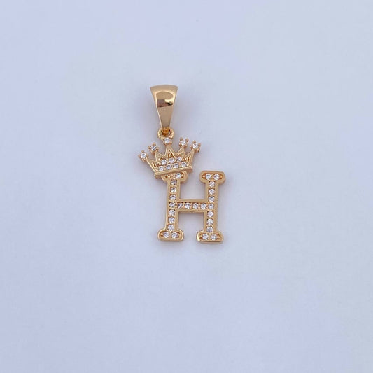 Pendant Letter H Crown 1.8gr / 2.6cm / White Zircons 18K Yellow Gold &