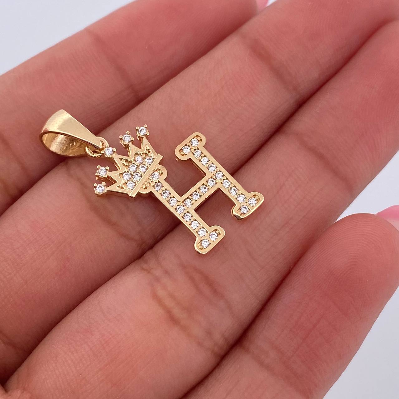 Pendant Letter H Crown 1.8gr / 2.6cm / White Zircons 18K Yellow Gold &