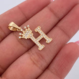 Pendant Letter H Crown 1.8gr / 2.6cm / White Zircons 18K Yellow Gold &