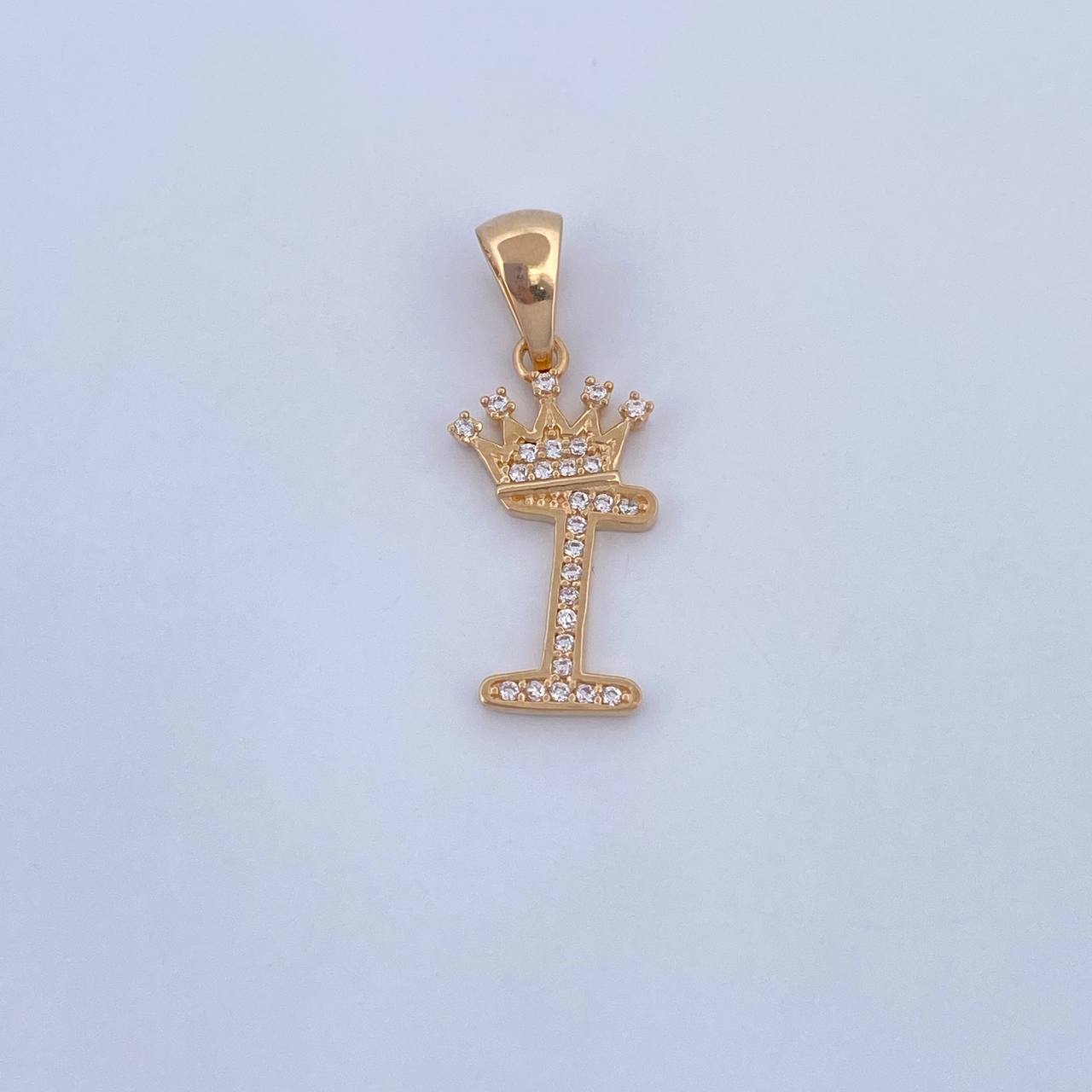 Pendant Letter I Crown 1.45gr / 2.6cm / White Zircons 18K Yellow Gold &