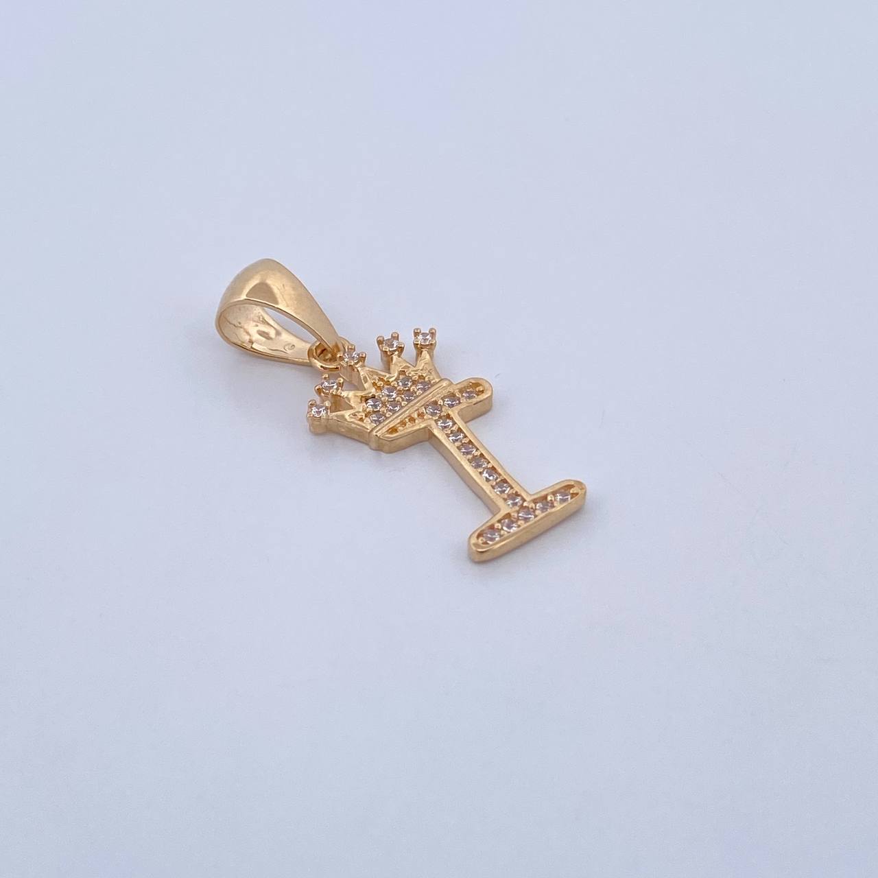 Pendant Letter I Crown 1.45gr / 2.6cm / White Zircons 18K Yellow Gold &