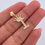 Pendant Letter I Crown 1.45gr / 2.6cm / White Zircons 18K Yellow Gold &