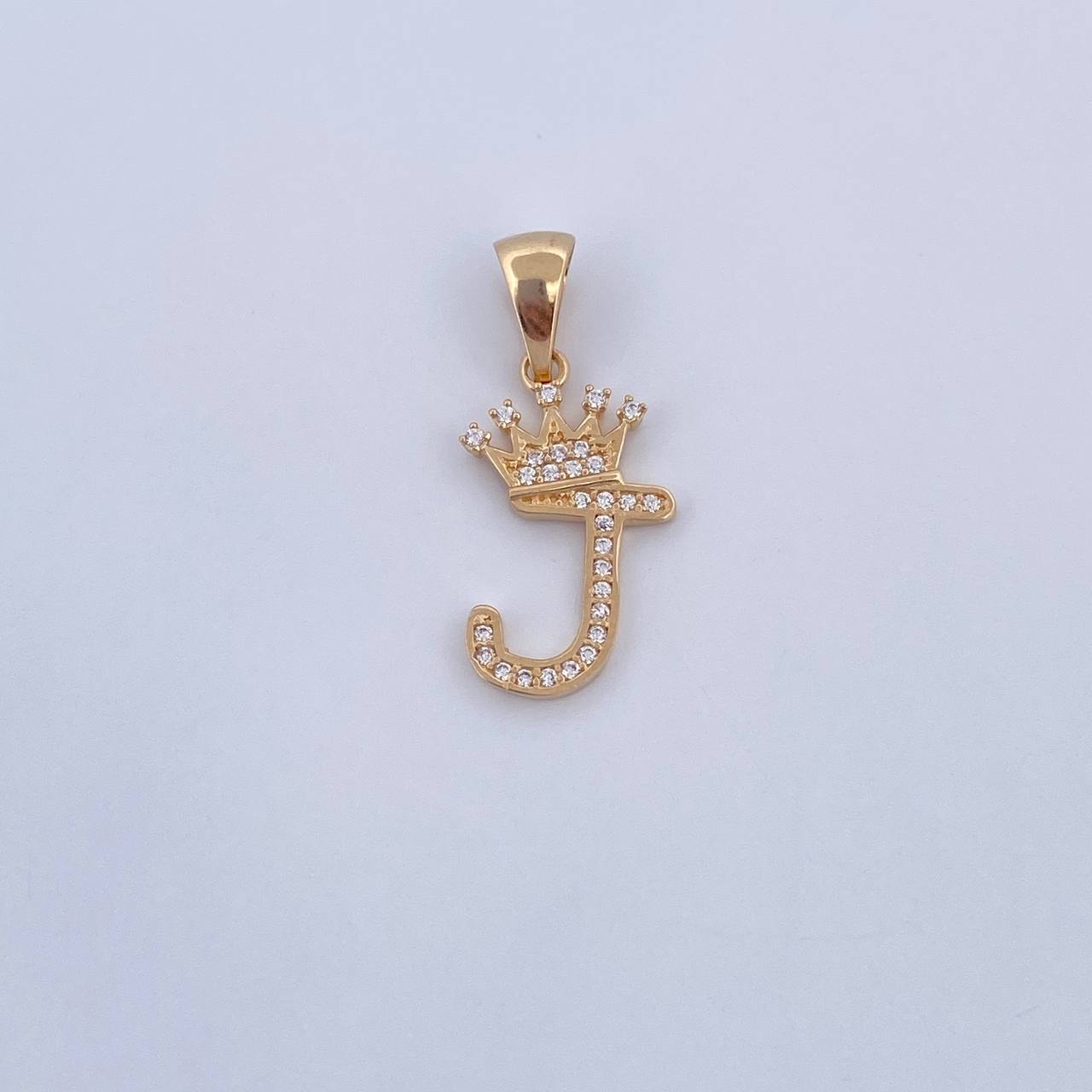 Pendant Letter J Crown 1.45gr / 2.6cm / White Zircons 18K Yellow Gold &