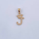 Pendant Letter J Crown 1.45gr / 2.6cm / White Zircons 18K Yellow Gold &