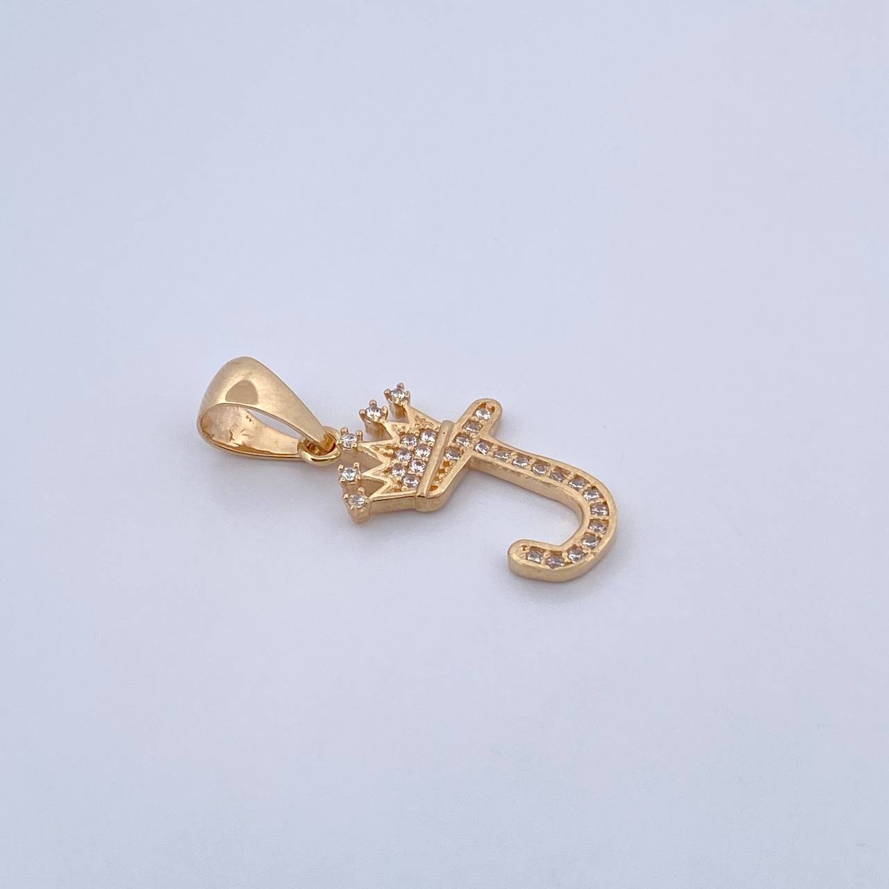 Pendant Letter J Crown 1.45gr / 2.6cm / White Zircons 18K Yellow Gold &