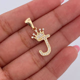 Pendant Letter J Crown 1.45gr / 2.6cm / White Zircons 18K Yellow Gold &