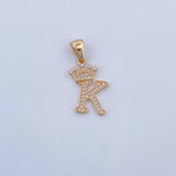 Dije Letra K Corona 1.75gr / 2.6cm / Circones Blancos Oro Amarillo 18K &
