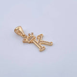 Dije Letra K Corona 1.75gr / 2.6cm / Circones Blancos Oro Amarillo 18K &