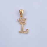 Dije Letra L Corona 1.55gr / 2.6cm / Circones Blancos Oro Amarillo 18K &
