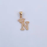 Dije Letra N Corona 1.95gr / 2.8cm / Circones Blancos Oro Amarillo 18K &