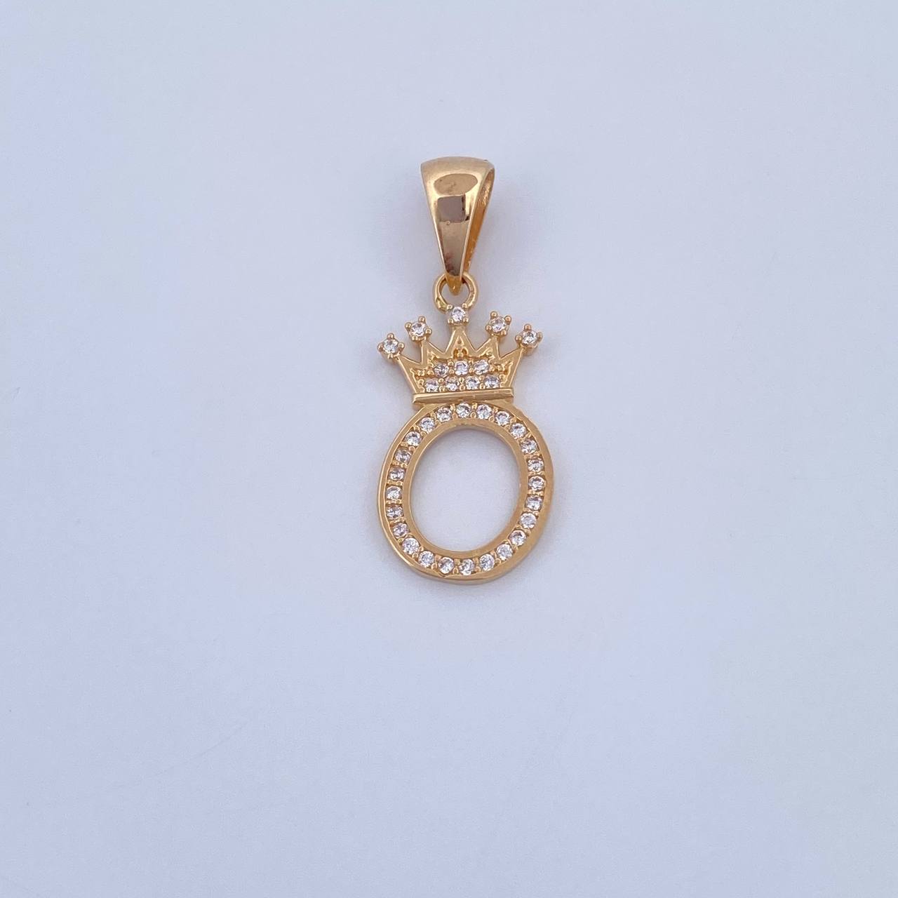 Pendant Letter O Crown 1.45gr / 2.5cm / White Zircons 18K Yellow Gold &