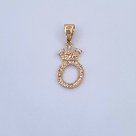 Pendant Letter O Crown 1.45gr / 2.5cm / White Zircons 18K Yellow Gold &