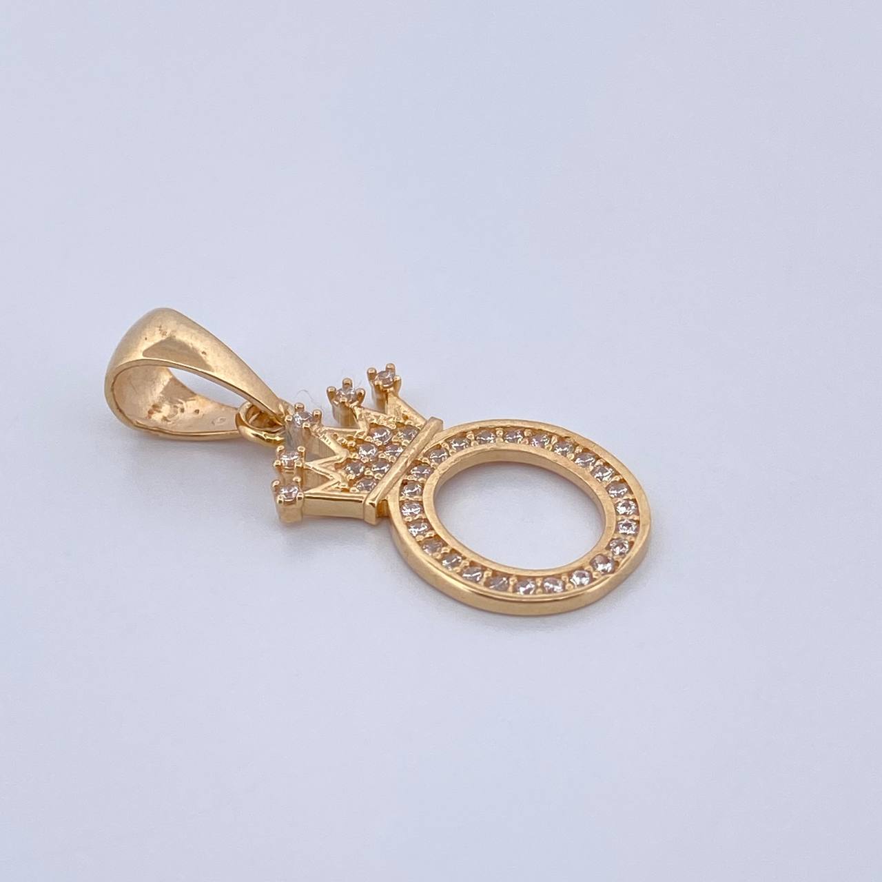 Pendant Letter O Crown 1.4gr / 2.5cm / White Zircons 18K Yellow Gold &