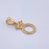 Pendant Letter O Crown 1.45gr / 2.5cm / White Zircons 18K Yellow Gold &
