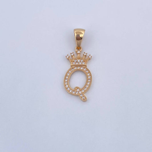Pendant Letter Q Crown 1.65gr / 2.8cm / White Zircons 18K Yellow Gold &