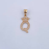 Pendant Letter Q Crown 1.65gr / 2.8cm / White Zircons 18K Yellow Gold &