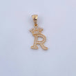 Dije Letra R Corona 1.7gr / 2.7cm / Circones Blancos Oro Amarillo 18K &