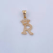 Pendant Letter R Crown 1.75gr / 2.7cm / White Zircons 18K Yellow Gold &