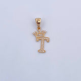 Pendant Letter T Crown 1.25gr / 2.6cm / White Zircons 18K Yellow Gold &