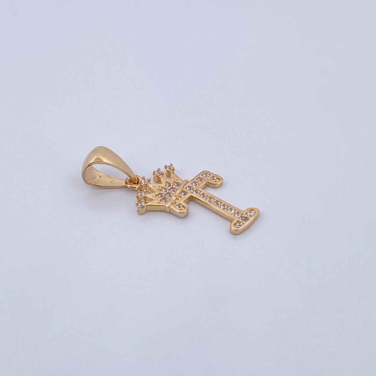Pendant Letter T Crown 1.25gr / 2.6cm / White Zircons 18K Yellow Gold &