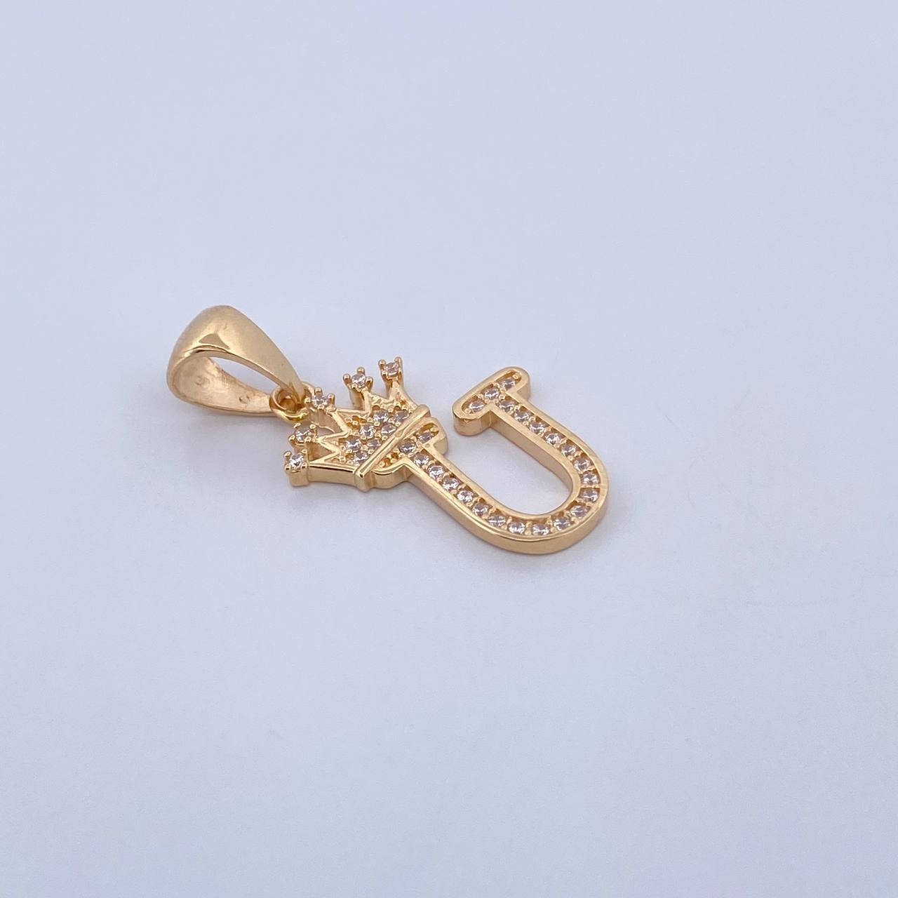 Pendant Letter U Crown 1.65gr / 2.6cm / White Zircons 18K Yellow Gold &