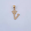 Pendant Letter V Crown 1.5gr / 2.6cm / White Zircons 18K Yellow Gold &