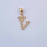 Pendant Letter V Crown 1.5gr / 2.6cm / White Zircons 18K Yellow Gold &