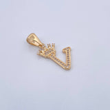 Pendant Letter V Crown 1.5gr / 2.6cm / White Zircons 18K Yellow Gold &