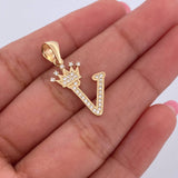 Pendant Letter V Crown 1.5gr / 2.6cm / White Zircons 18K Yellow Gold &