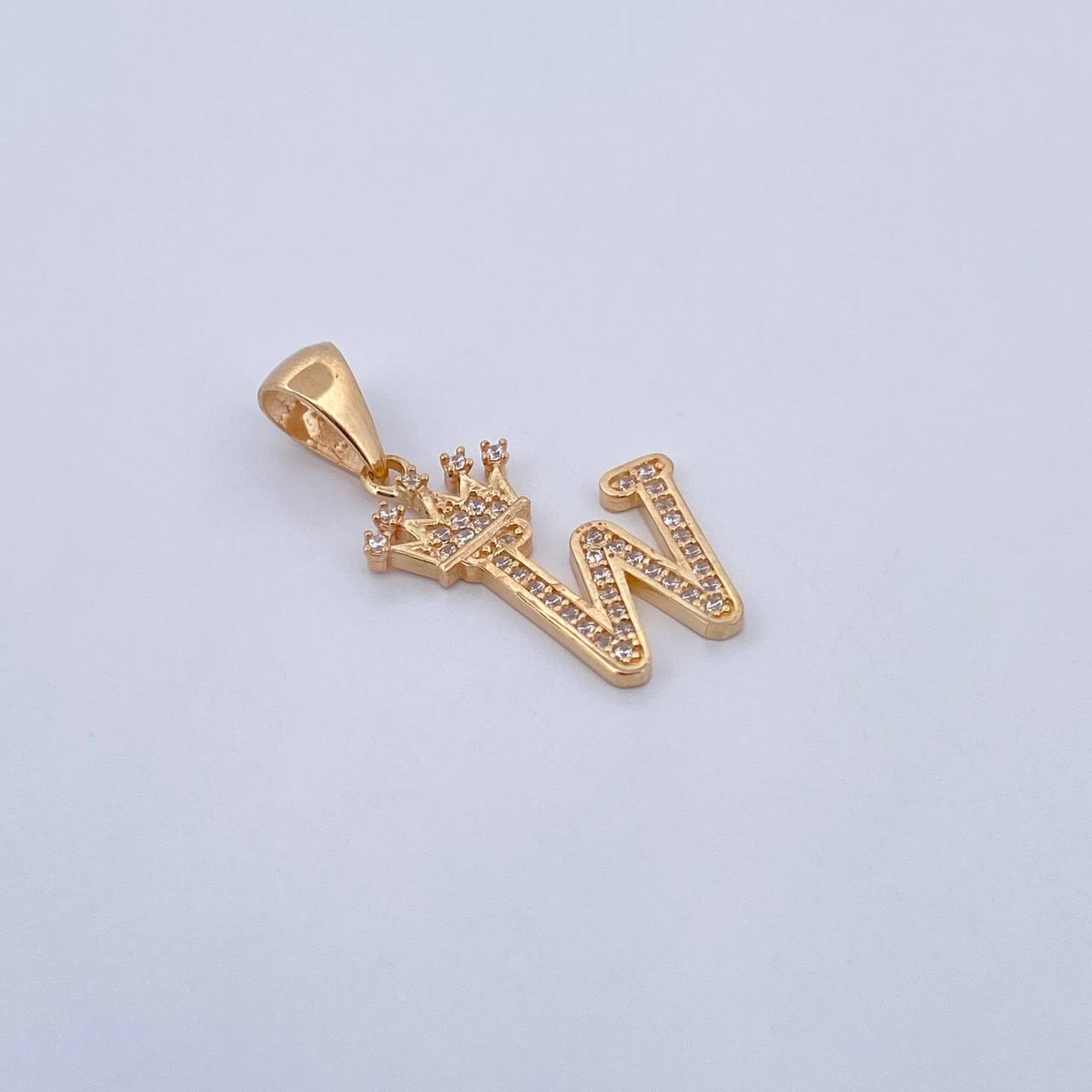 Pendant Letter W Crown 1.85gr / 2.6cm / White Zircons 18K Yellow Gold &