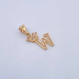 Pendant Letter W Crown 1.85gr / 2.6cm / White Zircons 18K Yellow Gold &