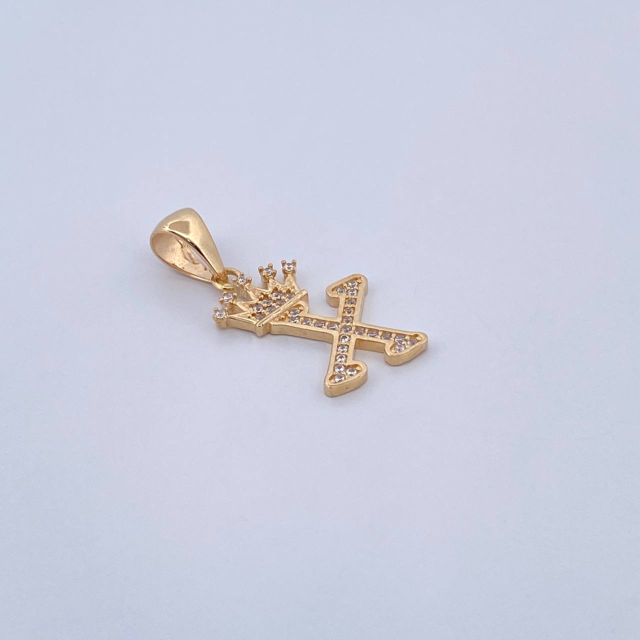 Pendant Letter X Crown 1.8gr / 2.6cm / White Zircons 18K Yellow Gold &
