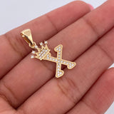 Pendant Letter X Crown 1.7gr / 2.6cm / White Zircons 18K Yellow Gold &