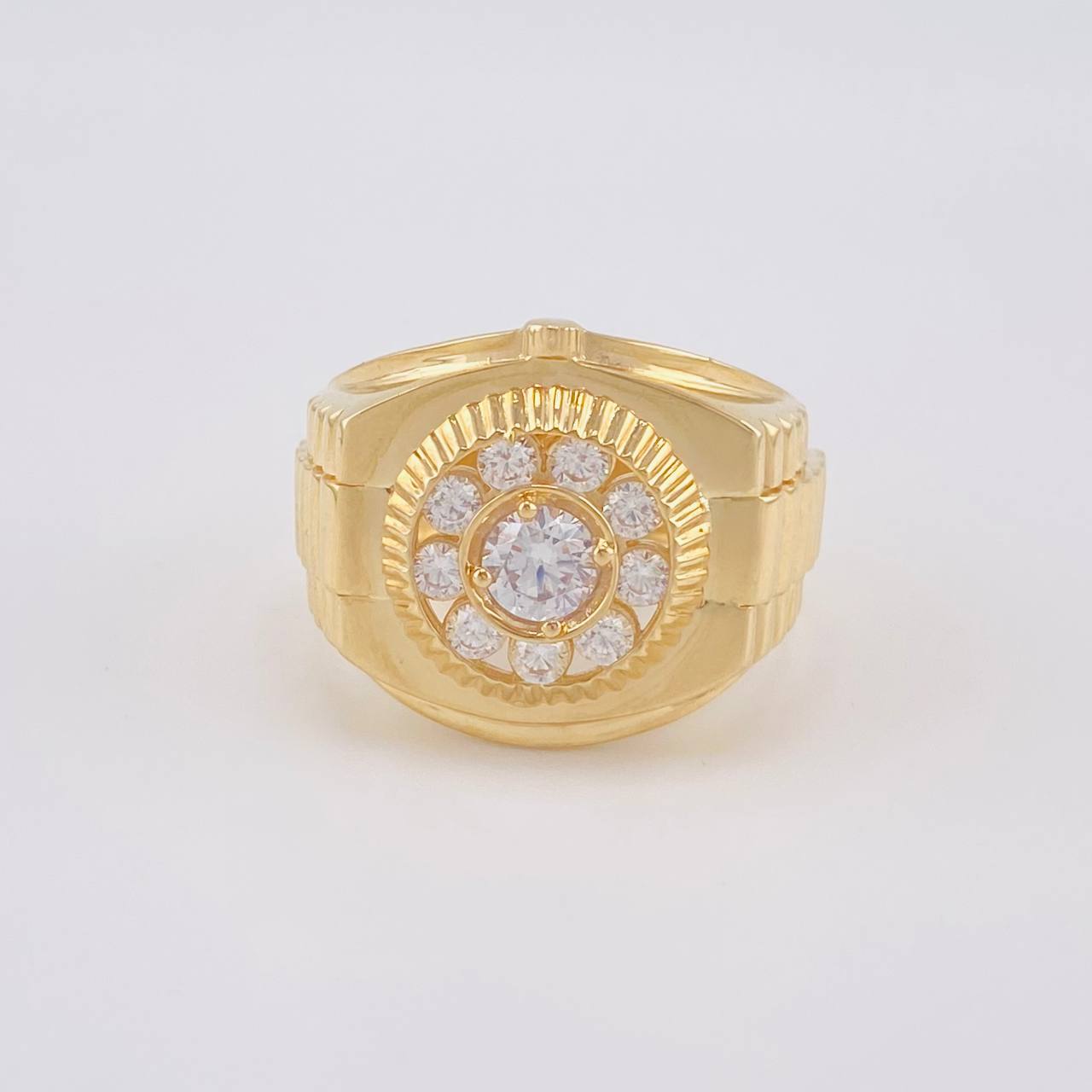 Anillo Correa circular zirconias 9.65g / T11 1/4 Oro Amarillo 18K
