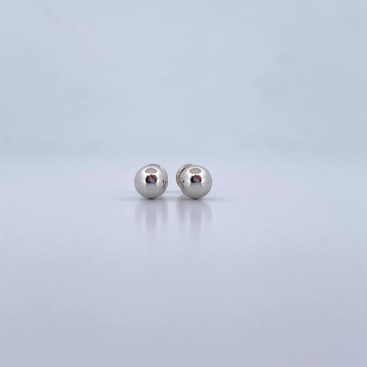 Stud Earrings Bead 0.7gr / 6mm Polished White Gold 18K &