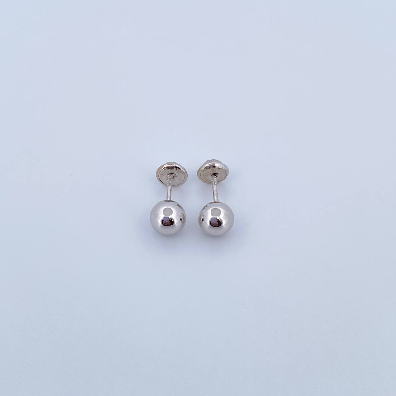 Stud Earrings Bead 0.7gr / 6mm Polished White Gold 18K &