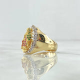 Virgin Guadalupe Ring Silhouette 6.85gr / Size 8 3/4 / White, Green, and Fuchsia Zircons 18K Yellow Gold *