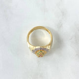 Virgin Guadalupe Ring Silhouette 6.85gr / Size 8 3/4 / White, Green, and Fuchsia Zircons 18K Yellow Gold *