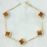 Classic Link Bracelet Clover VCyA Dotted 6.65gr / 19cm / 1.5mm Tiger Eye Quartz 18K Yellow Gold