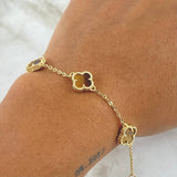 Classic Link Bracelet Clover VCyA Dotted 6.65gr / 19cm / 1.5mm Tiger Eye Quartz 18K Yellow Gold