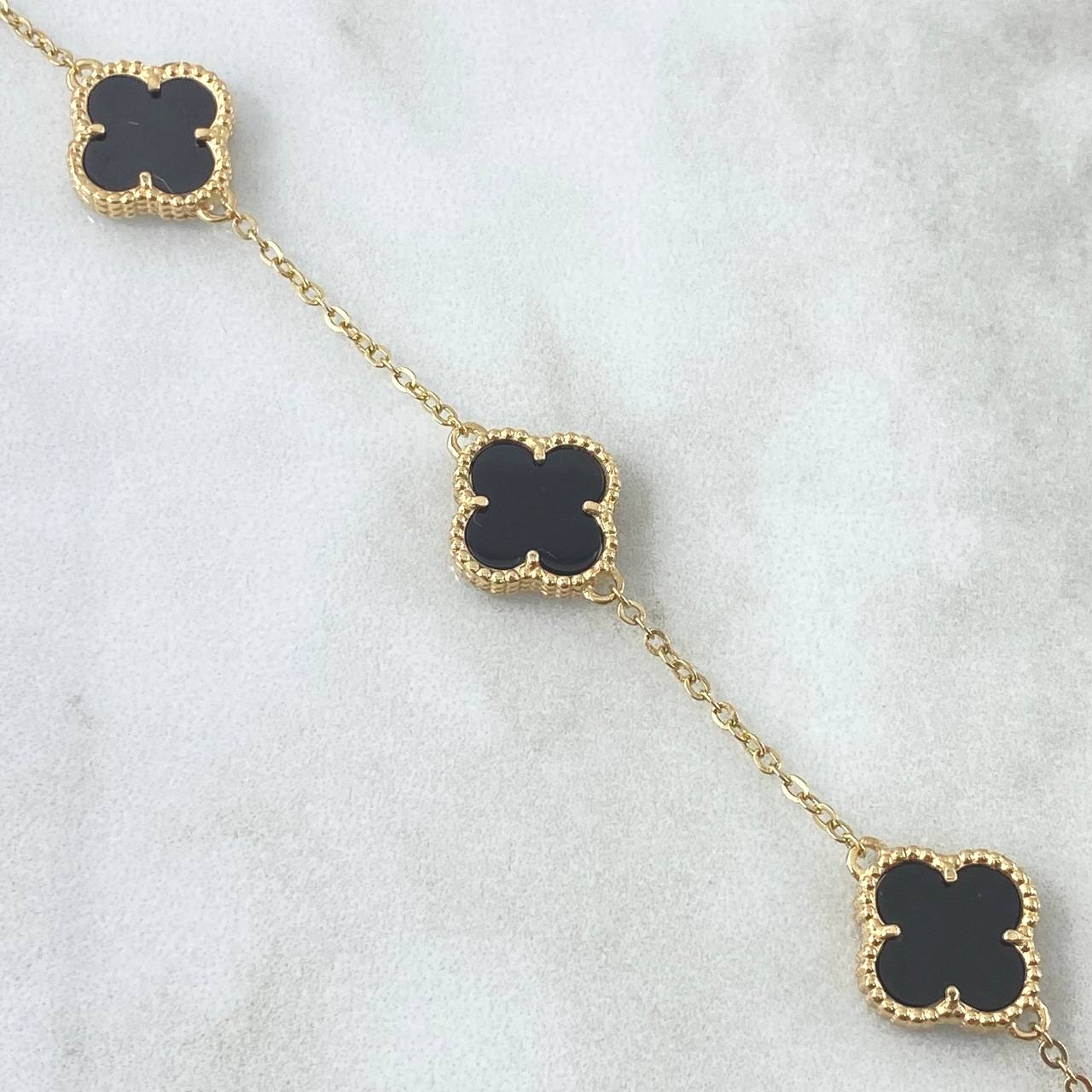 Pulso Aro Seguido Trebol Negro Onix 4gr / 6 3/4 in / 10mm Oro Amarillo Nac.Esp. 18K *