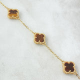 Classic Link Bracelet Gradual VCyA Clover 4.25gr / 16.5cm-19cm / 1.5mm Spotted Tiger Eye Yellow Gold 18K