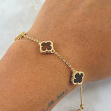 Classic Link Bracelet Gradual VCyA Clover 4.25gr / 16.5cm-19cm / 1.5mm Spotted Tiger Eye Yellow Gold 18K